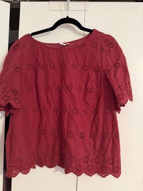 GAP Red Eyelet Embroidered Short Sleeve Blouse